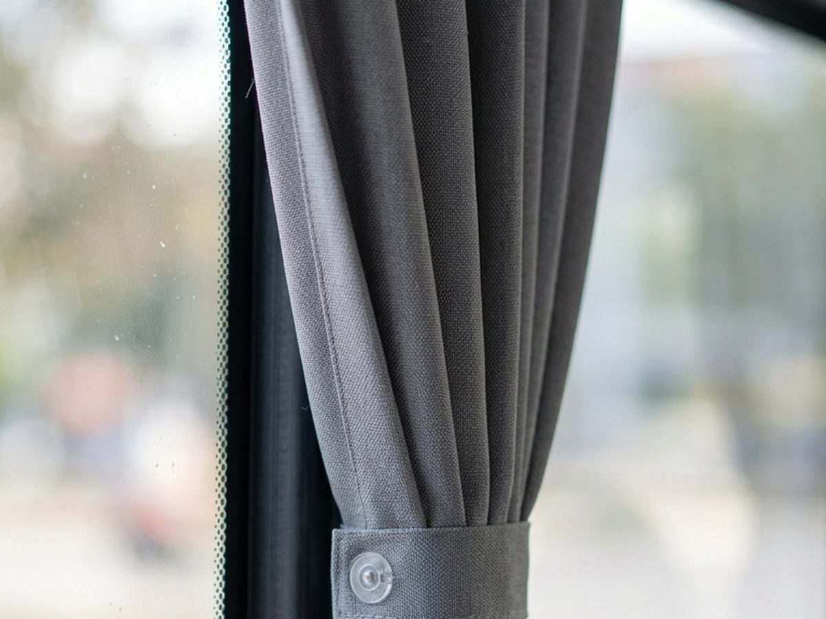 Detalhe das pregas de cortina para ônibus